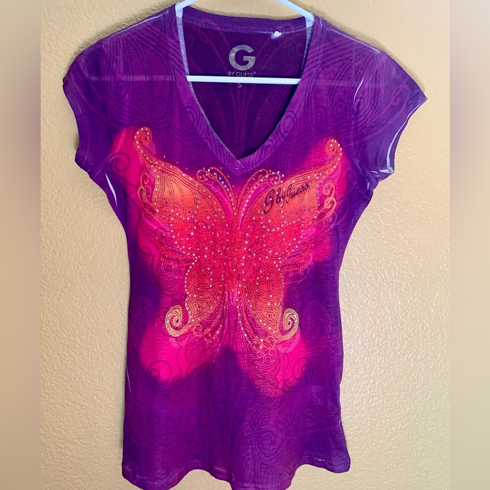 G by Guess Rhinestone Butterfly T Shirt
